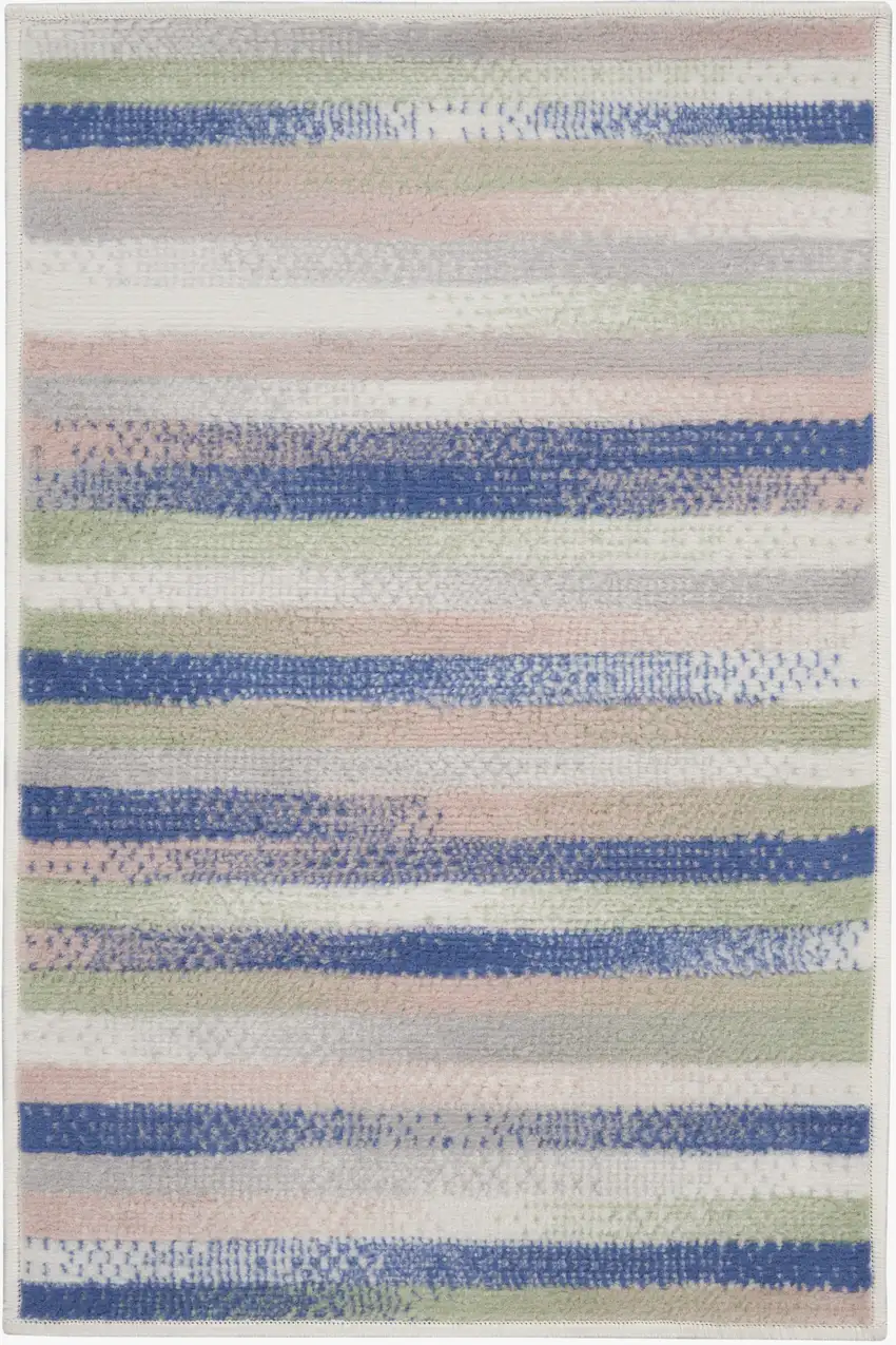 Ivory Tan and Blue Striped Area Rug Photo 7