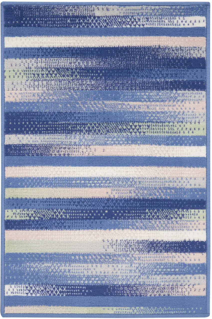 Ivory Tan and Blue Striped Area Rug Photo 4