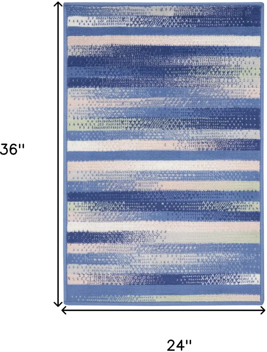 Ivory Tan and Blue Striped Area Rug Photo 3