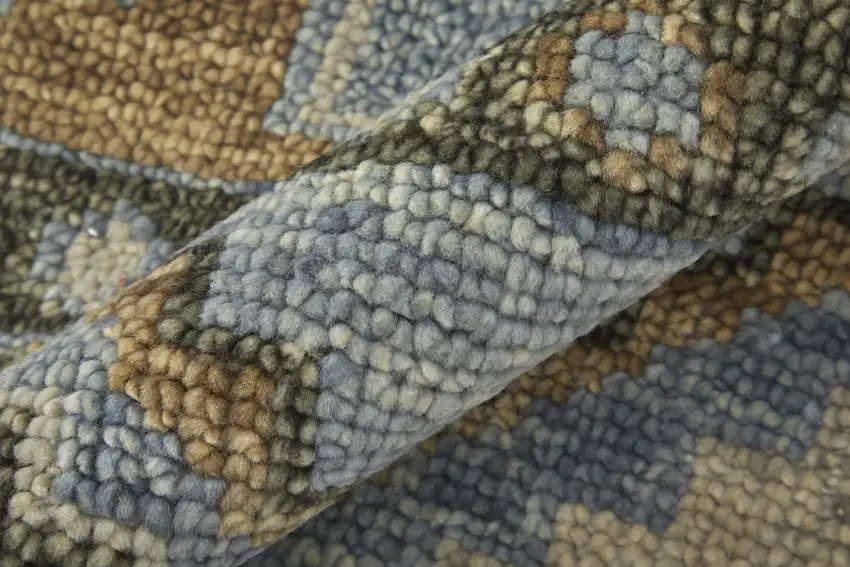 Ivory Tan and Blue Wool Oriental Hand Knotted Area Rug With Fringe Photo 7