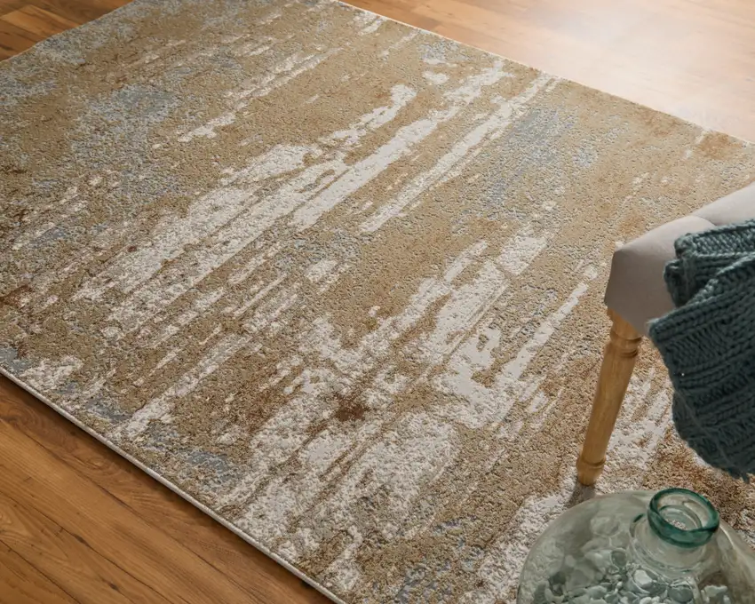 Ivory Tan and Gray Abstract Power Loom Area Rug Photo 6