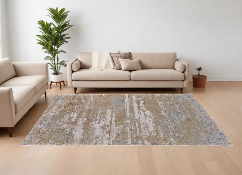 Ivory Tan and Gray Abstract Power Loom Area Rug Photo 2