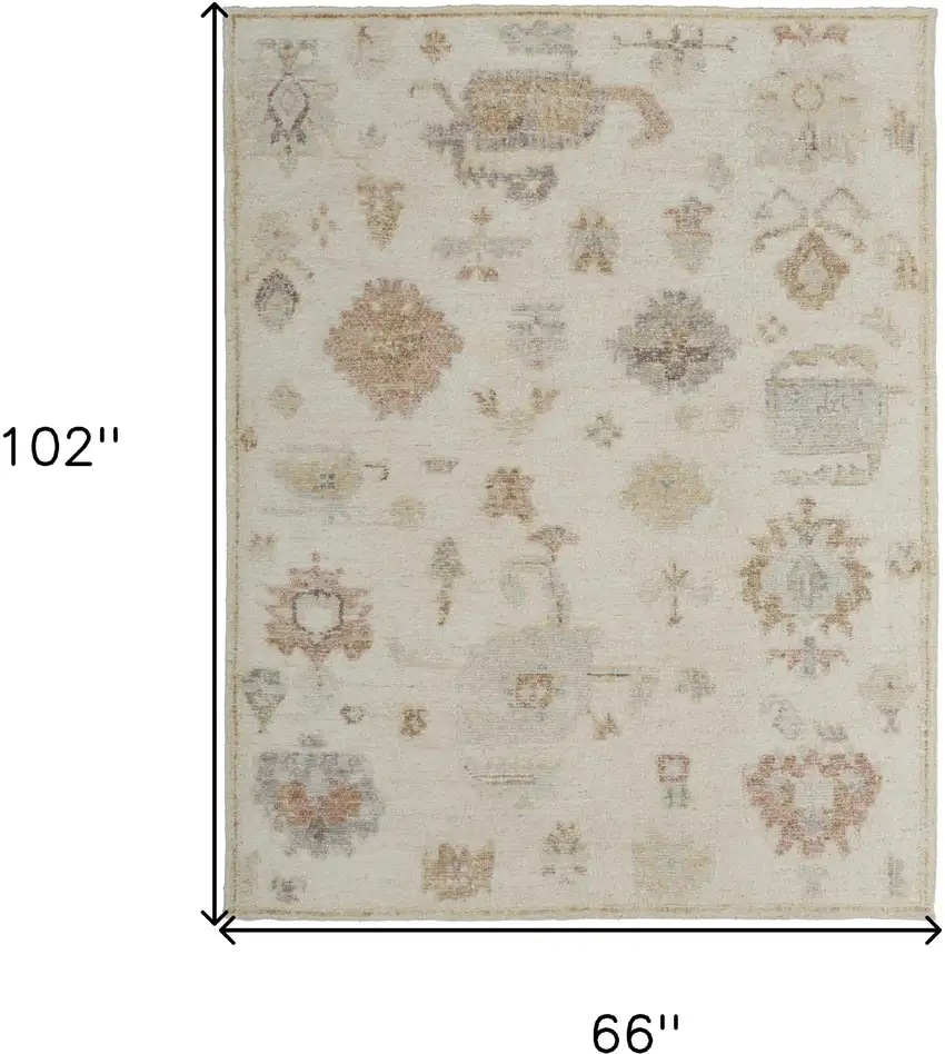 Ivory Tan and Gray Wool Floral Hand Knotted Area Rug Photo 3
