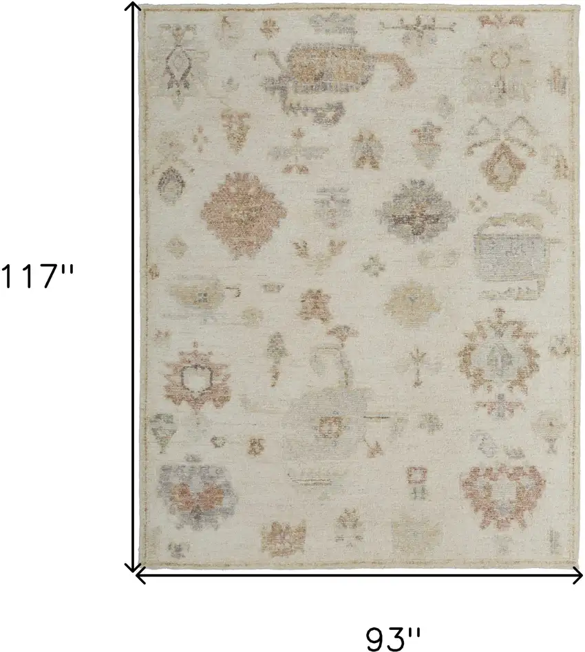 Ivory Tan and Gray Wool Floral Hand Knotted Area Rug Photo 3