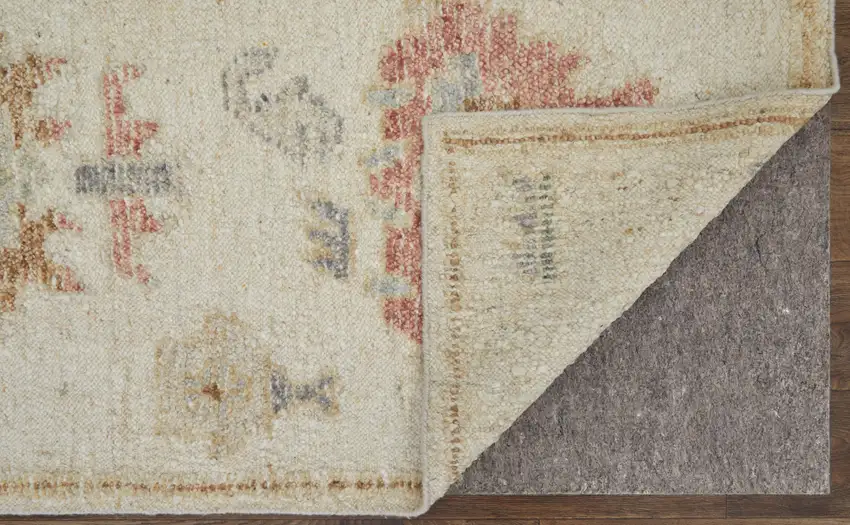 Ivory Tan and Gray Wool Floral Hand Knotted Area Rug Photo 7