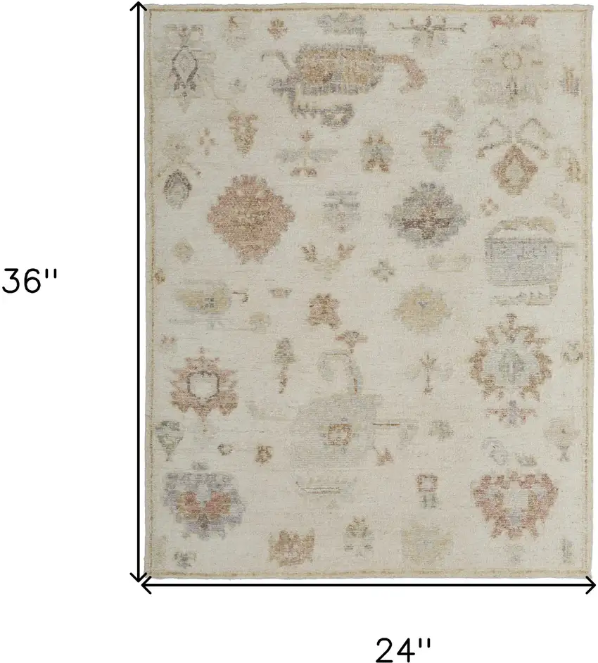 Ivory Tan and Gray Wool Floral Hand Knotted Area Rug Photo 3