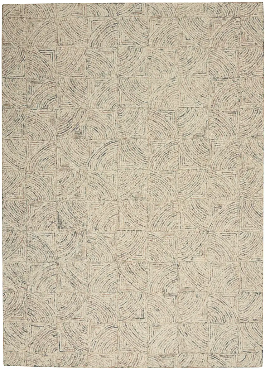Ivory Tan and Gray Wool Geometric Area Rug Photo 2