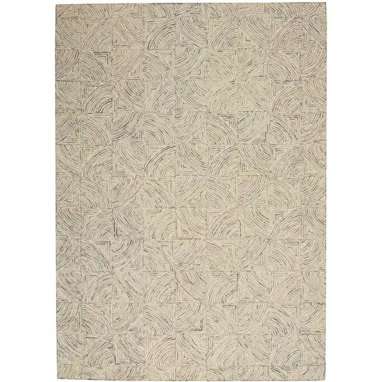 Ivory Tan and Gray Wool Geometric Area Rug Photo 1