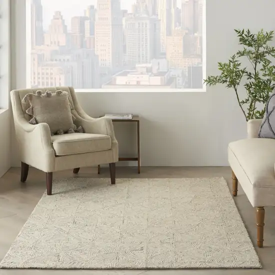 Ivory Tan and Gray Wool Geometric Area Rug Photo 3