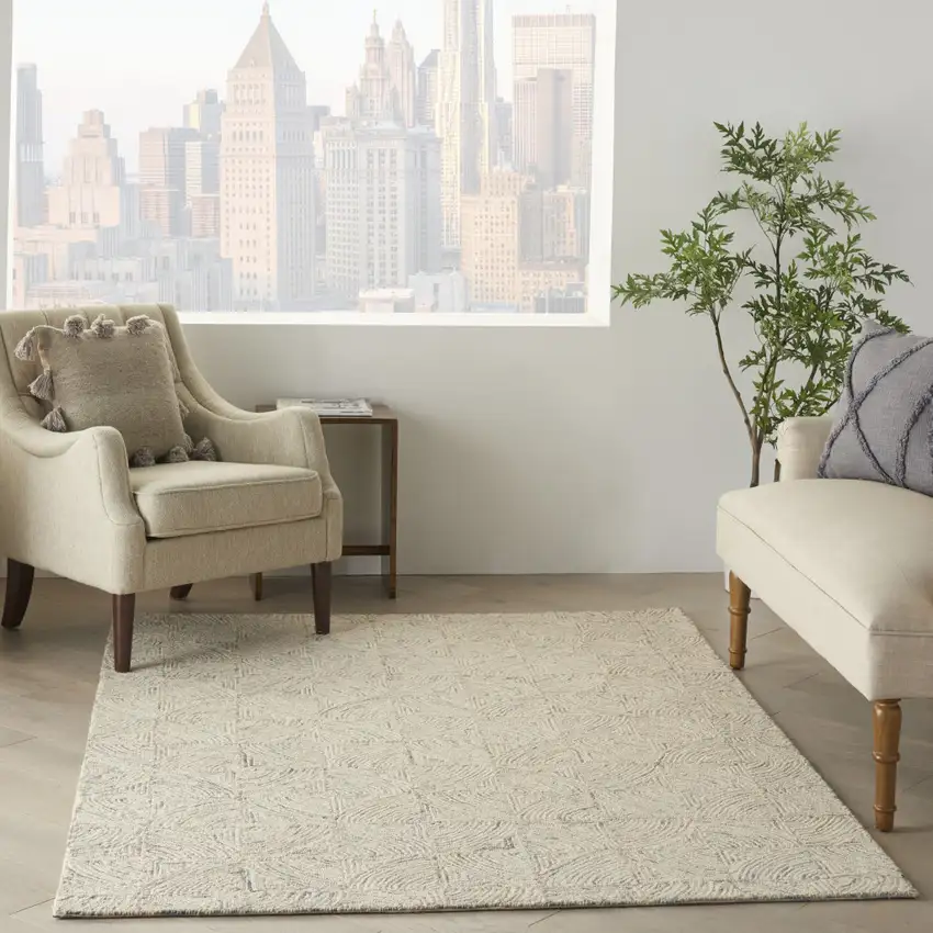 Ivory Tan and Gray Wool Geometric Area Rug Photo 5