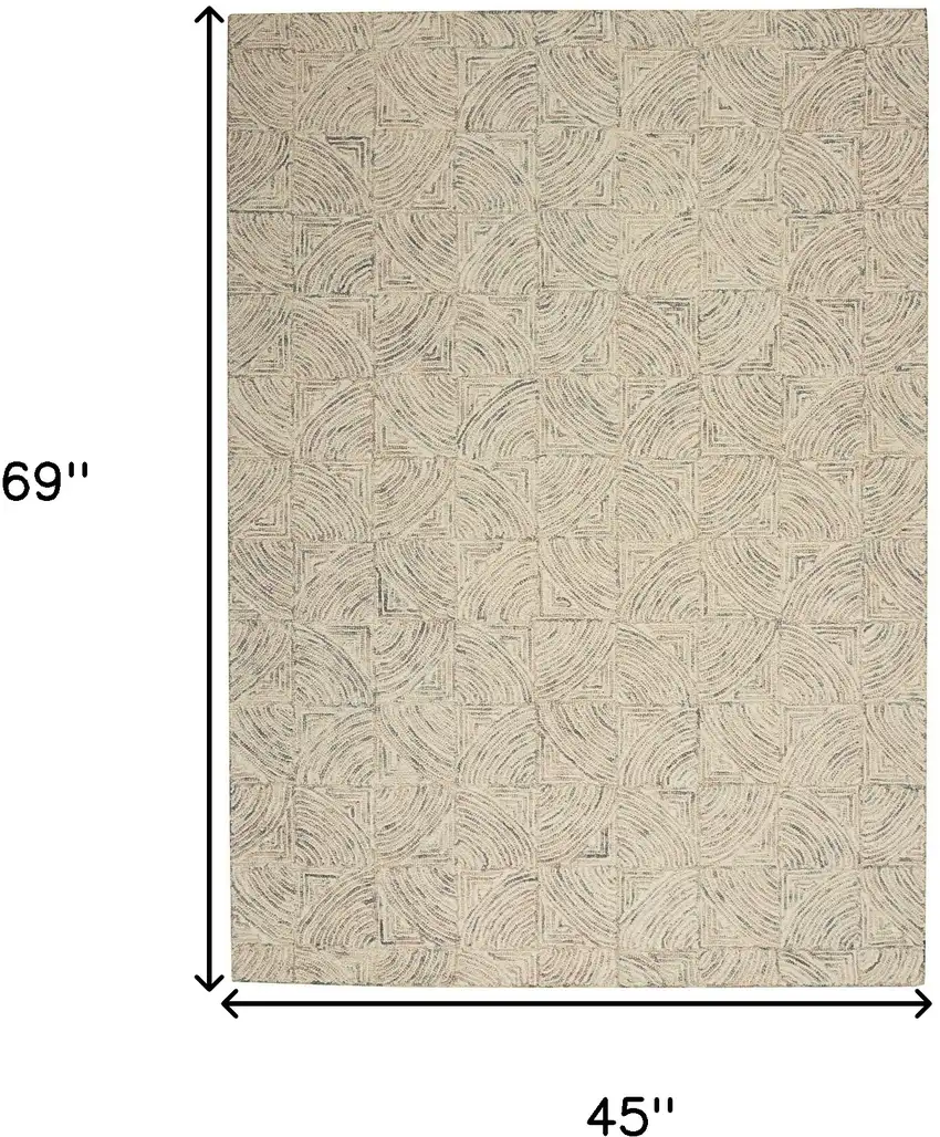 Ivory Tan and Gray Wool Geometric Area Rug Photo 3