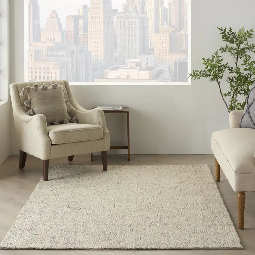 Ivory Tan and Gray Wool Geometric Area Rug Photo 5