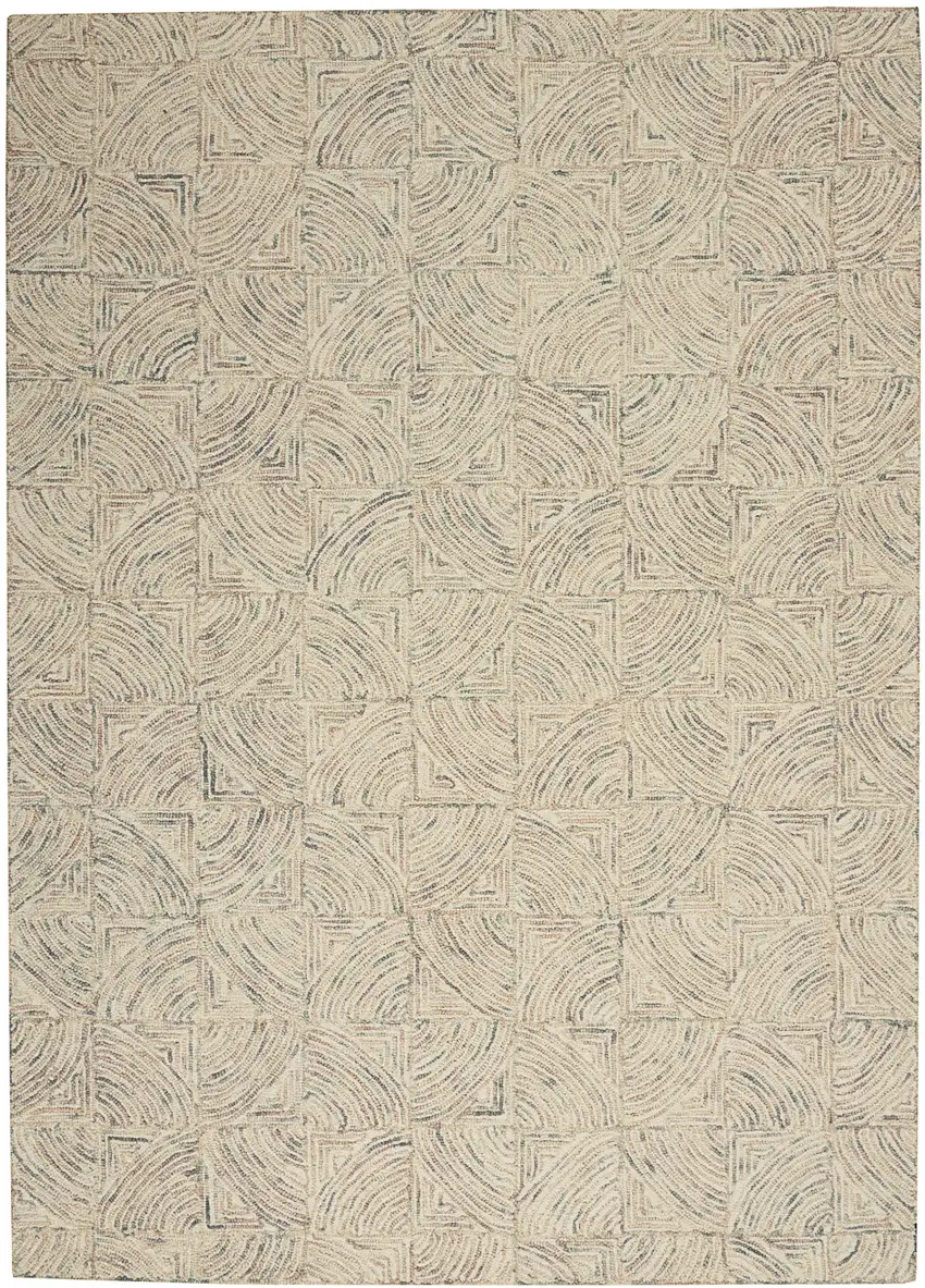 Ivory Tan and Gray Wool Geometric Area Rug Photo 1