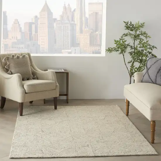 Ivory Tan and Gray Wool Geometric Area Rug Photo 7