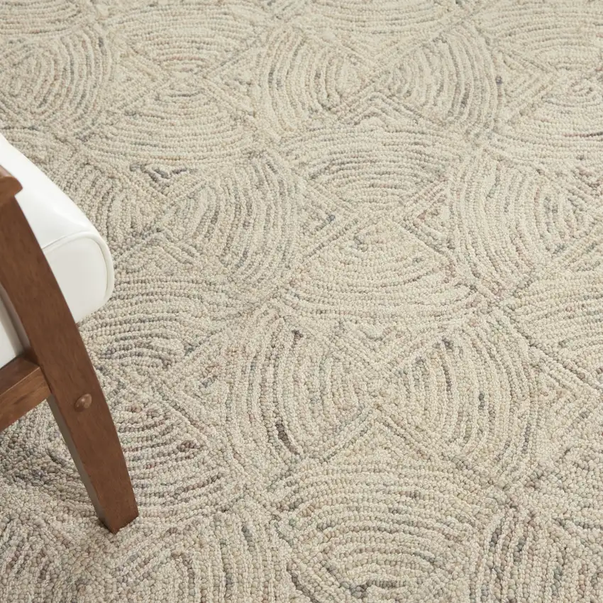 Ivory Tan and Gray Wool Geometric Area Rug Photo 7