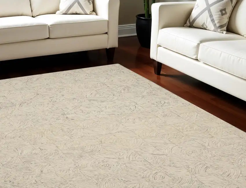 Ivory Tan and Gray Wool Geometric Area Rug Photo 1
