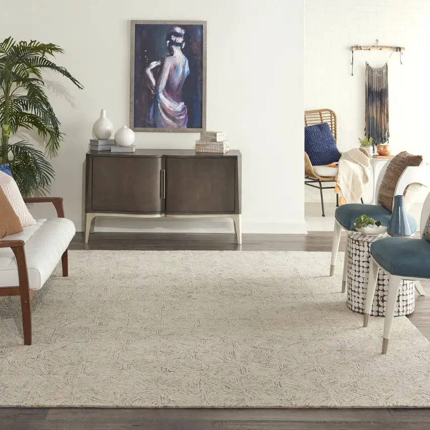 Ivory Tan and Gray Wool Geometric Area Rug Photo 3