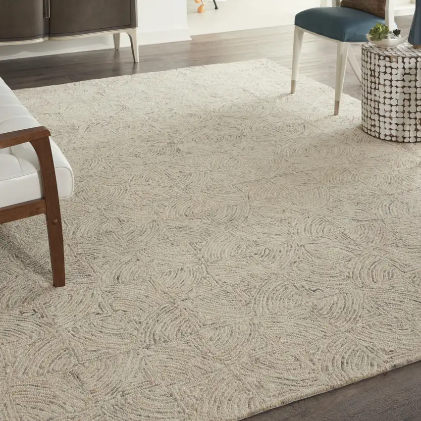 Ivory Tan and Gray Wool Geometric Area Rug Photo 2