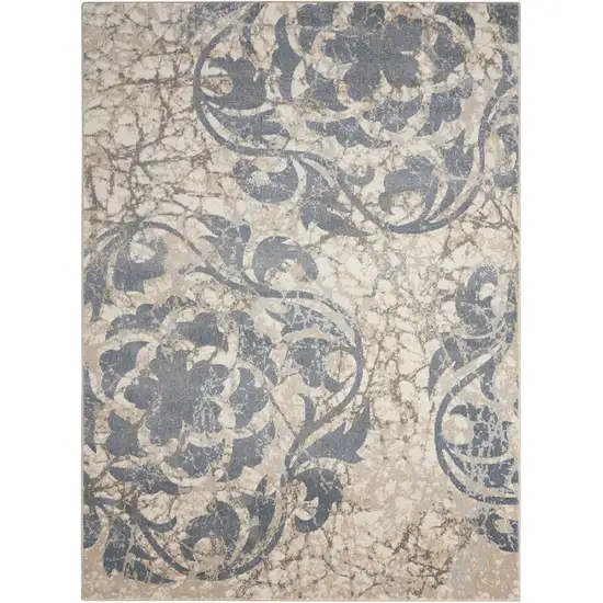 Ivory Tan and Slate Gray Floral Distressed Area Rug Photo 2