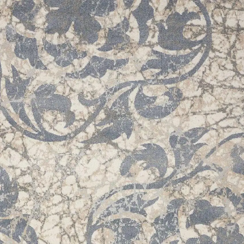 Ivory Tan and Slate Gray Floral Distressed Area Rug Photo 3