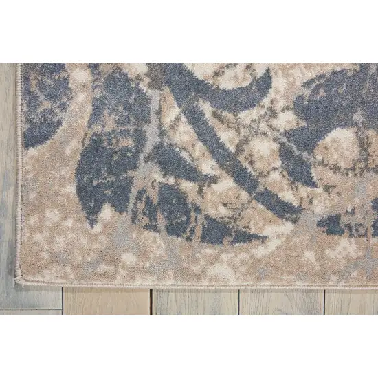 Ivory Tan and Slate Gray Floral Distressed Area Rug Photo 4