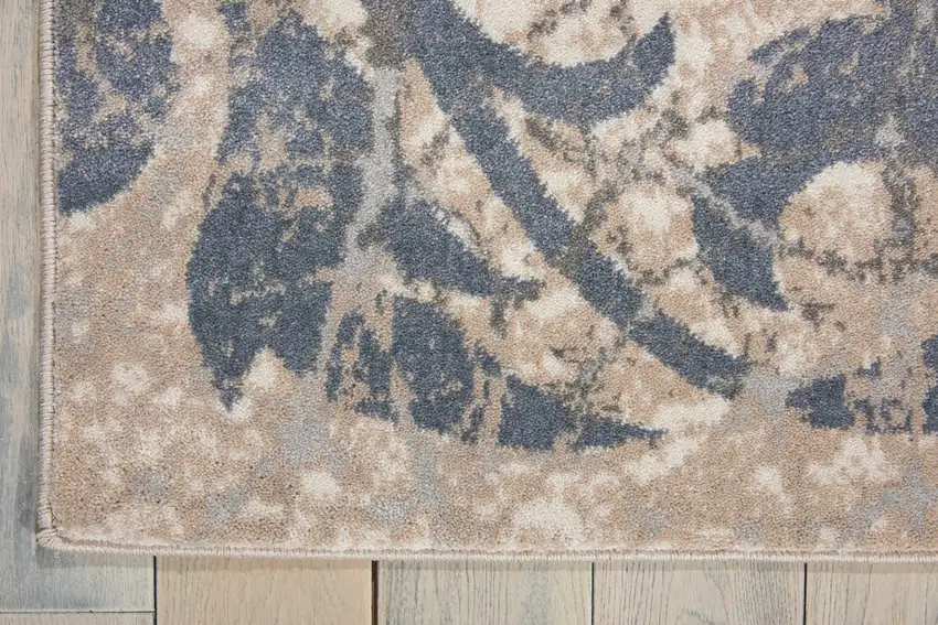 Ivory Tan and Slate Gray Floral Distressed Area Rug Photo 4
