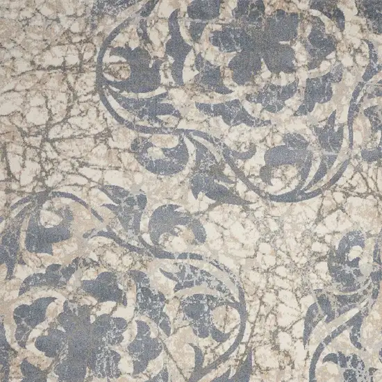 Ivory Tan and Slate Gray Floral Distressed Area Rug Photo 6
