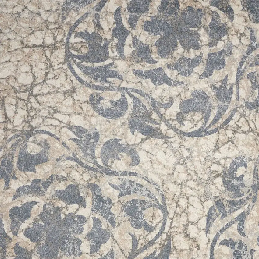 Ivory Tan and Slate Gray Floral Distressed Area Rug Photo 6