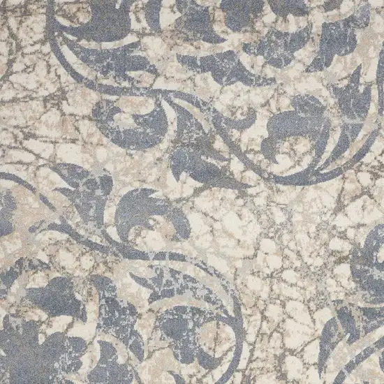 Ivory Tan and Slate Gray Floral Distressed Area Rug Photo 5