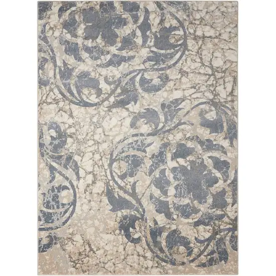 Ivory Tan and Slate Gray Floral Distressed Area Rug Photo 1