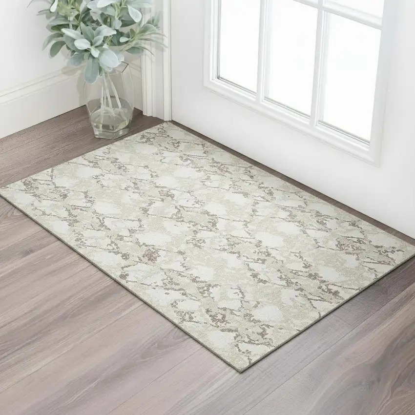 Ivory Taupe And Beige Abstract Washable Area Rug With UV Protection Photo 2