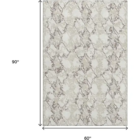 Ivory Taupe And Beige Abstract Washable Area Rug With UV Protection Photo 8