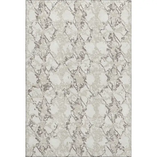 Ivory Taupe And Beige Abstract Washable Area Rug With UV Protection Photo 1