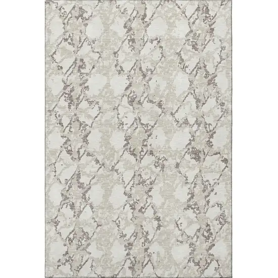 Ivory Taupe And Beige Abstract Washable Area Rug With UV Protection Photo 3