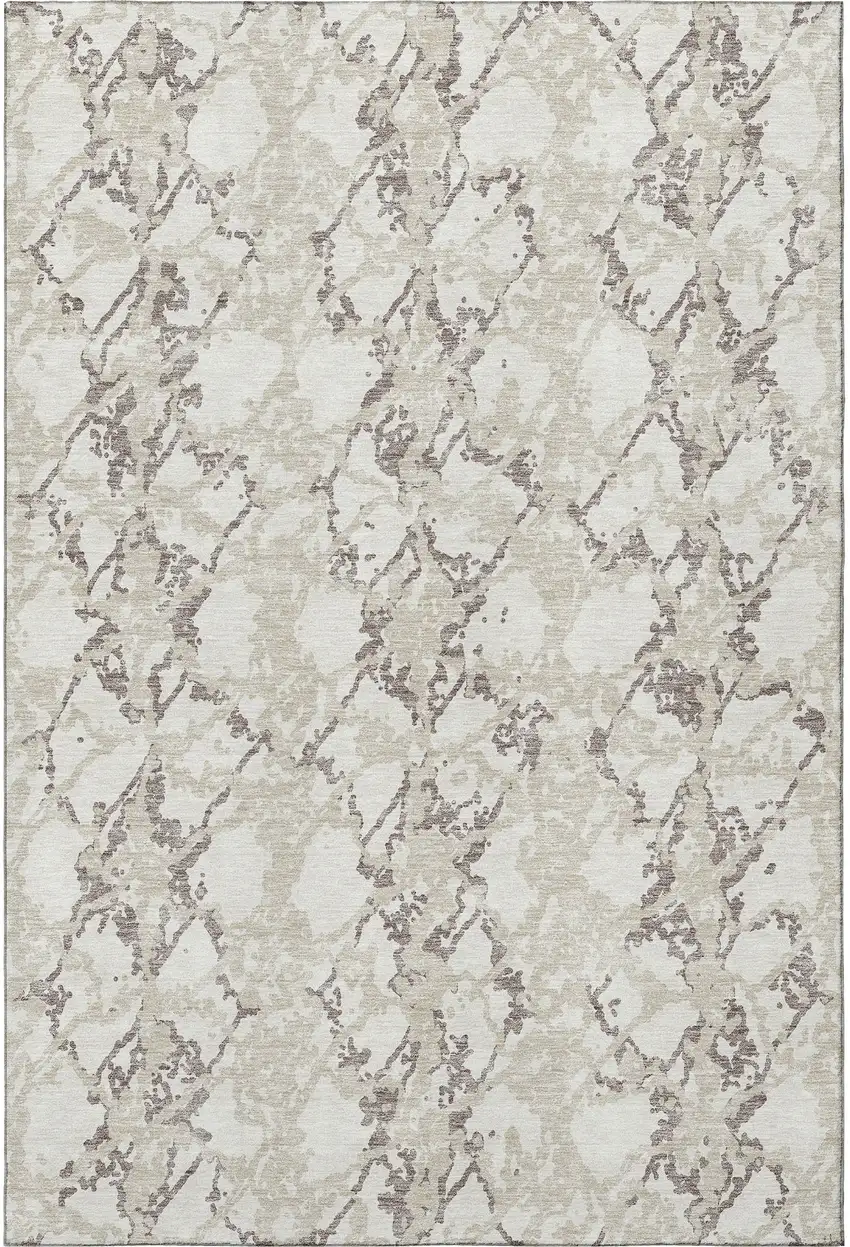 Ivory Taupe And Beige Abstract Washable Area Rug With UV Protection Photo 3