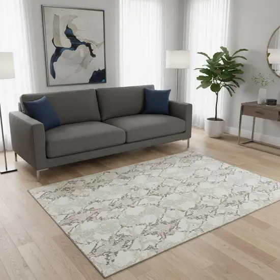 Ivory Taupe And Beige Abstract Washable Area Rug With UV Protection Photo 2