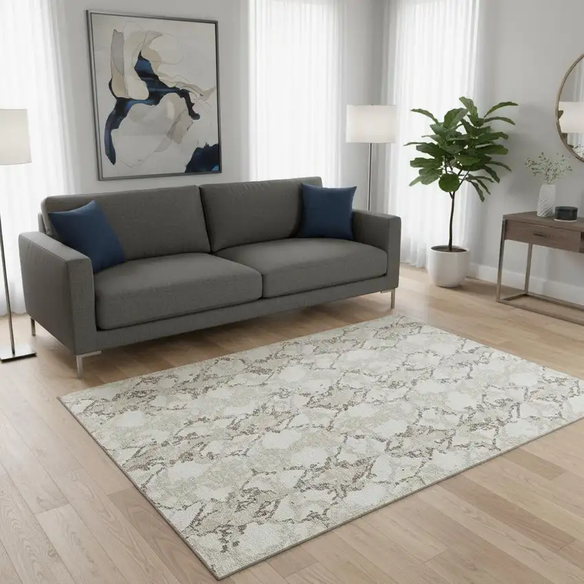 Ivory Taupe And Beige Abstract Washable Area Rug With UV Protection Photo 2