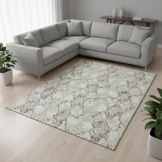 Ivory Taupe And Beige Abstract Washable Area Rug With UV Protection Photo 2
