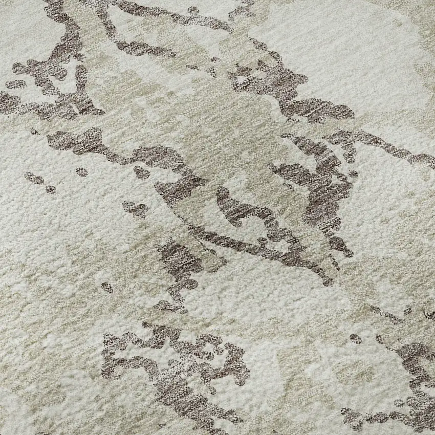 Ivory Taupe And Beige Abstract Washable Area Rug With UV Protection Photo 9