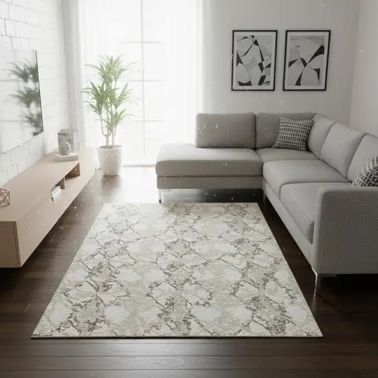 Ivory Taupe And Beige Abstract Washable Area Rug With UV Protection Photo 2
