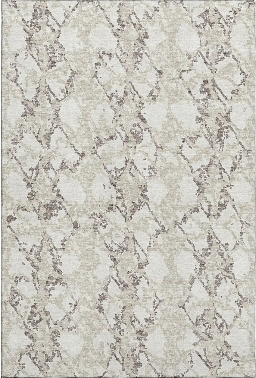 Ivory Taupe And Beige Abstract Washable Area Rug With UV Protection Photo 1