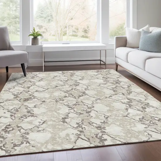 Ivory Taupe And Beige Abstract Washable Area Rug With UV Protection Photo 5