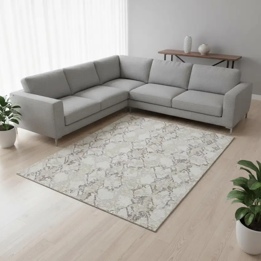 Ivory Taupe And Beige Abstract Washable Area Rug With UV Protection Photo 2