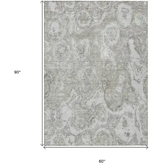 Ivory Taupe And Beige Abstract Washable Indoor Outdoor Area Rug Photo 3