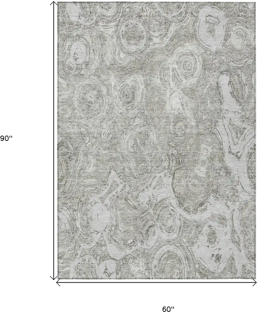 Ivory Taupe And Beige Abstract Washable Indoor Outdoor Area Rug Photo 3