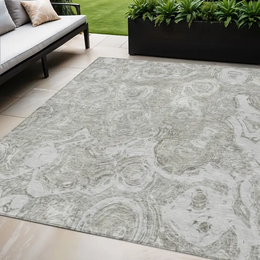 Ivory Taupe And Beige Abstract Washable Indoor Outdoor Area Rug Photo 1
