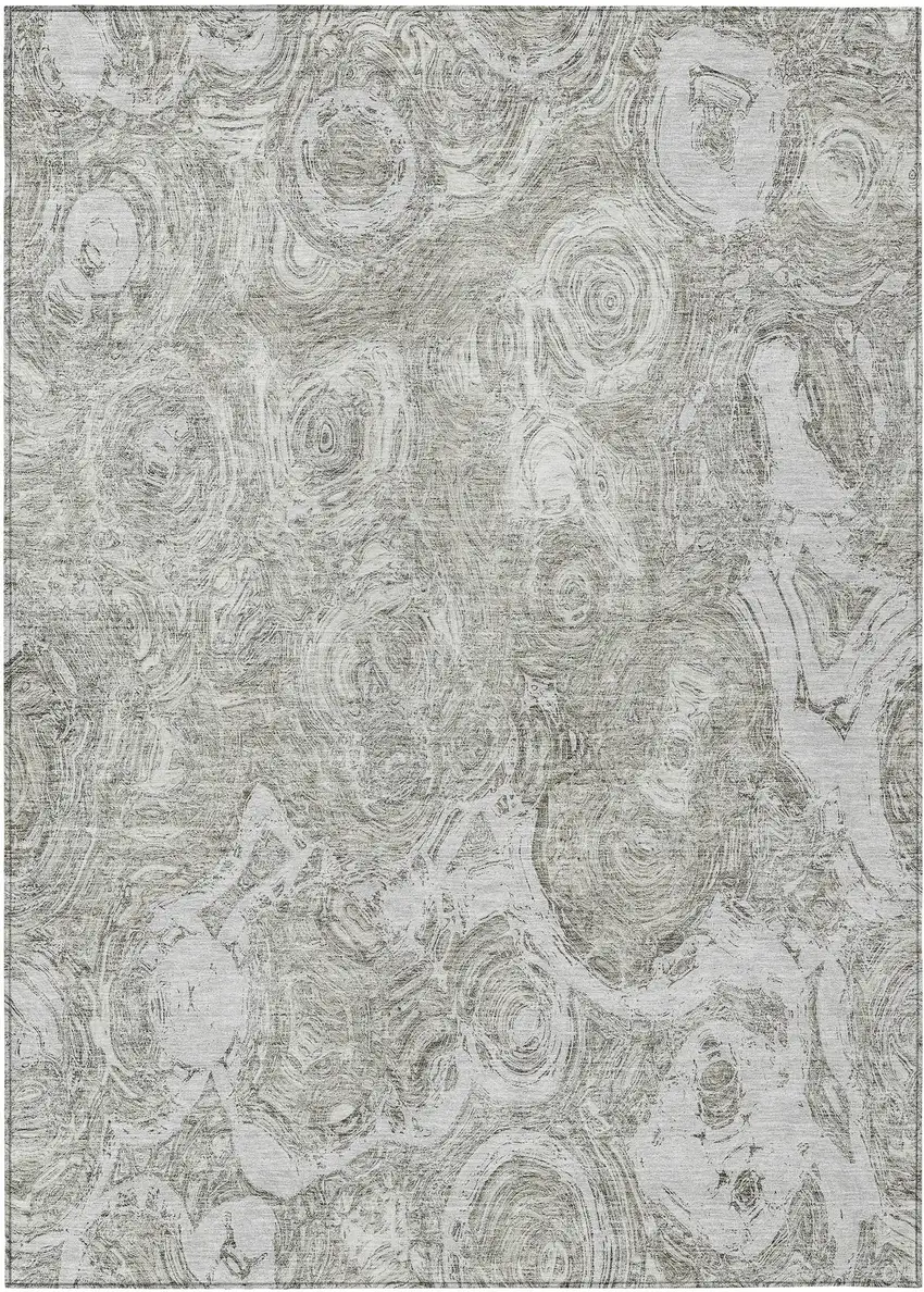 Ivory Taupe And Beige Abstract Washable Indoor Outdoor Area Rug Photo 2