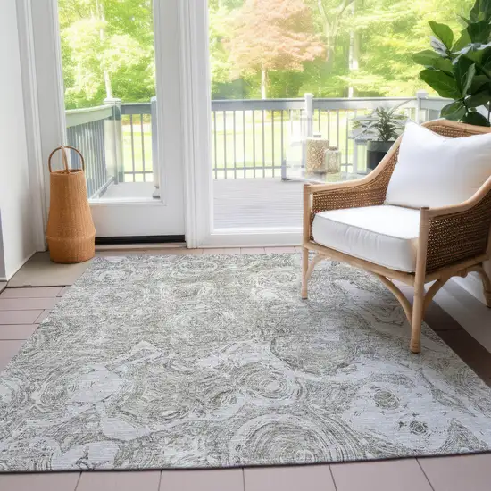 Ivory Taupe And Beige Abstract Washable Indoor Outdoor Area Rug Photo 7