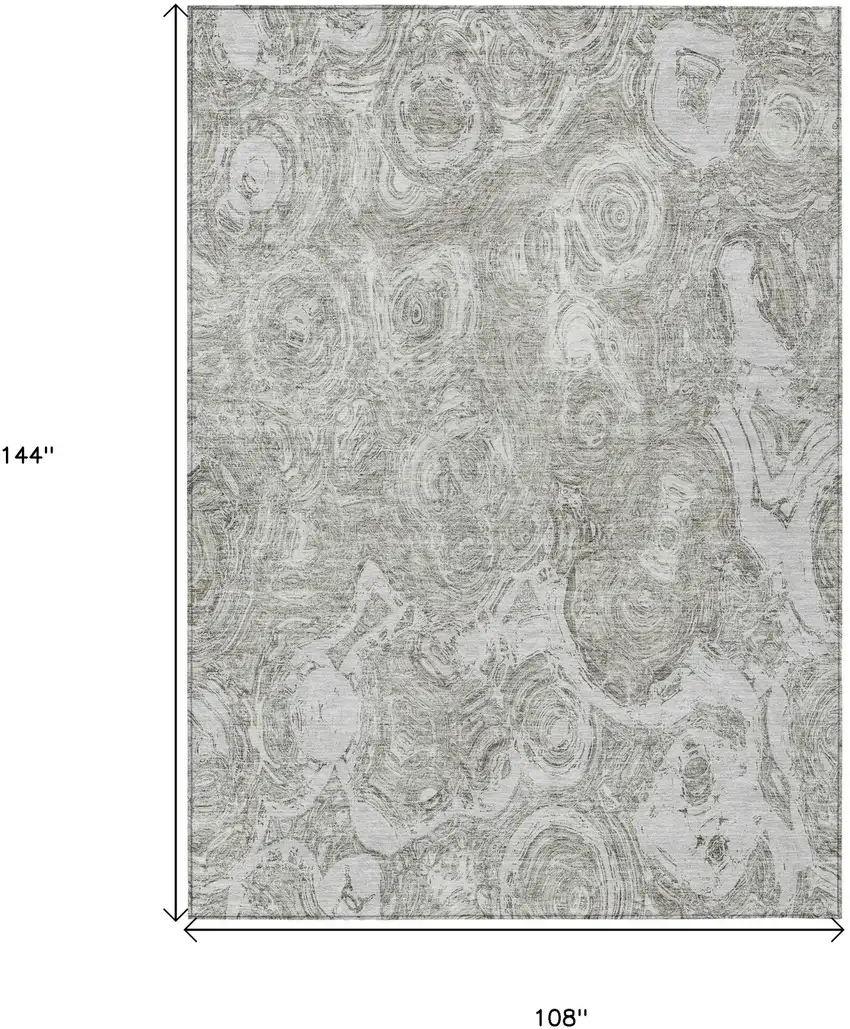 Ivory Taupe And Beige Abstract Washable Indoor Outdoor Area Rug Photo 9