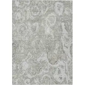 Photo of Ivory Taupe And Beige Abstract Washable Indoor Outdoor Area Rug